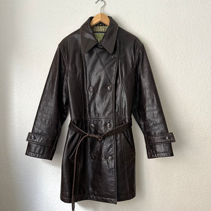 Vintage Brown Leather Trench Coat -size EU40