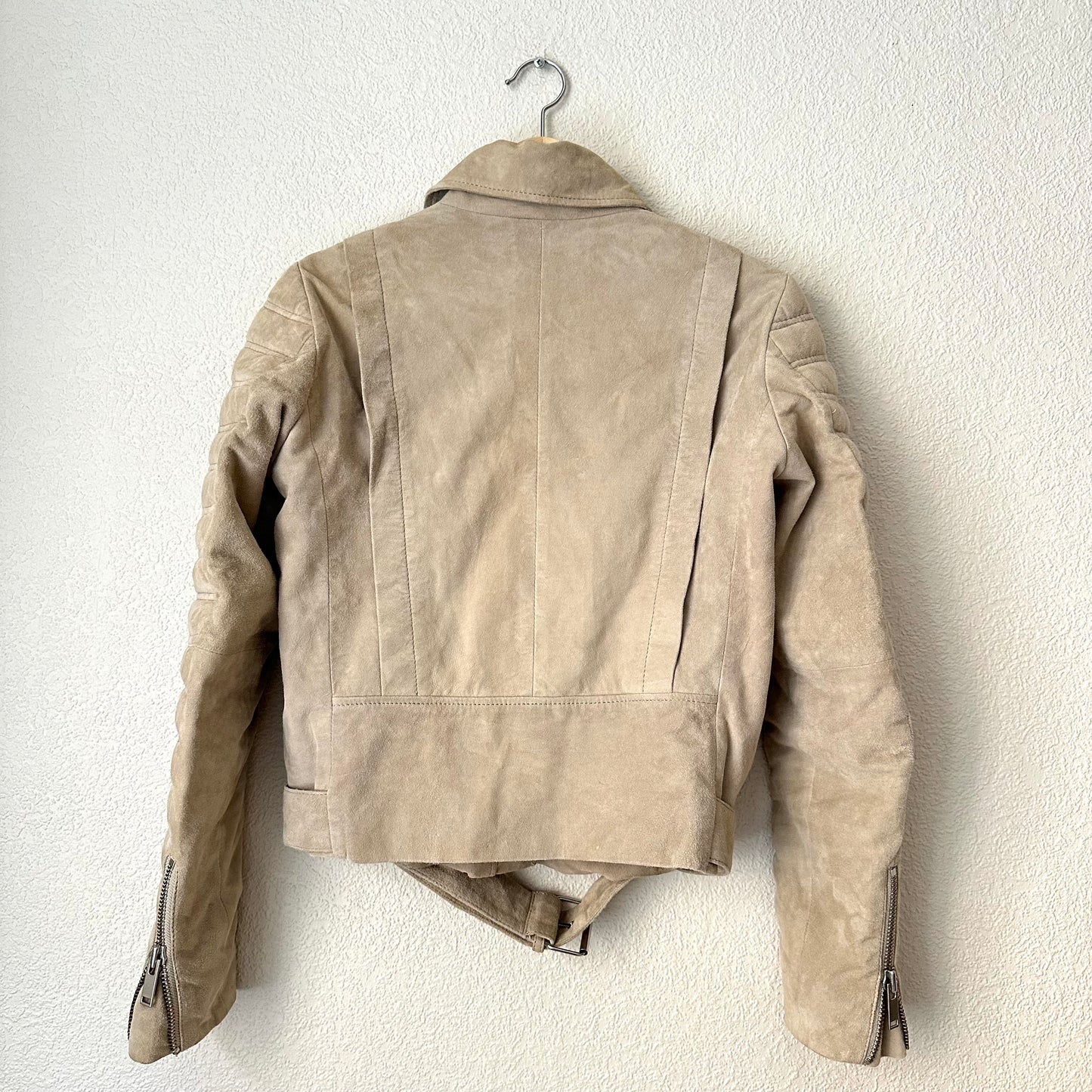 Taupe Suede Biker Jacket - size EU38
