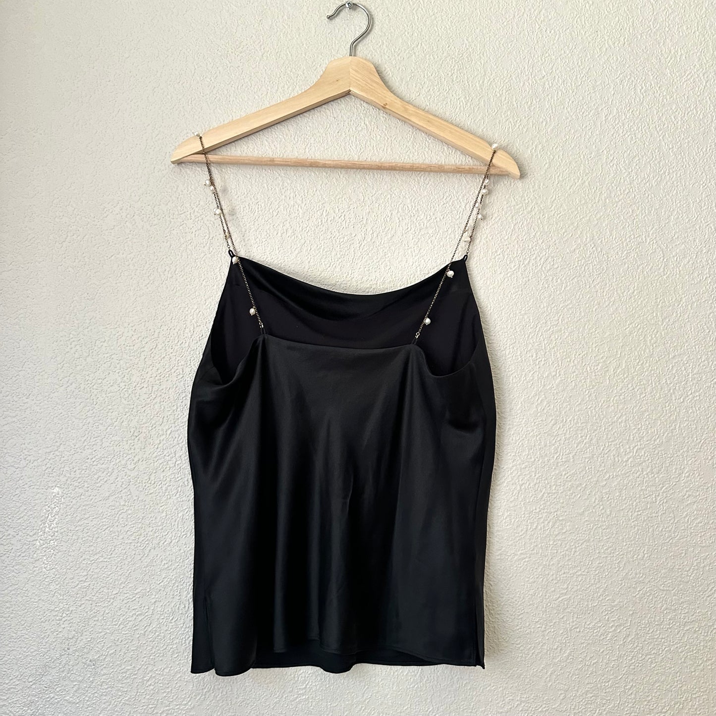 Black Silk Top with Embellished Straps - size S