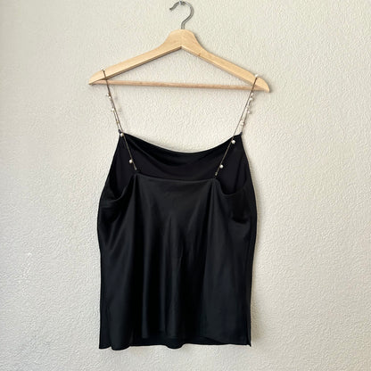 Black Silk Top with Embellished Straps - size S