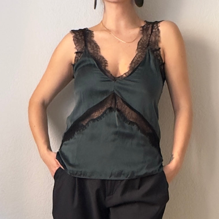 Lace Trim Silm Silk Top - size S