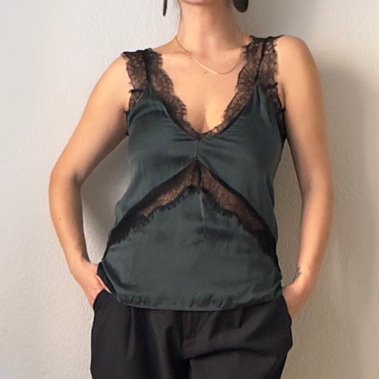 Lace Trim Silm Silk Top - size S