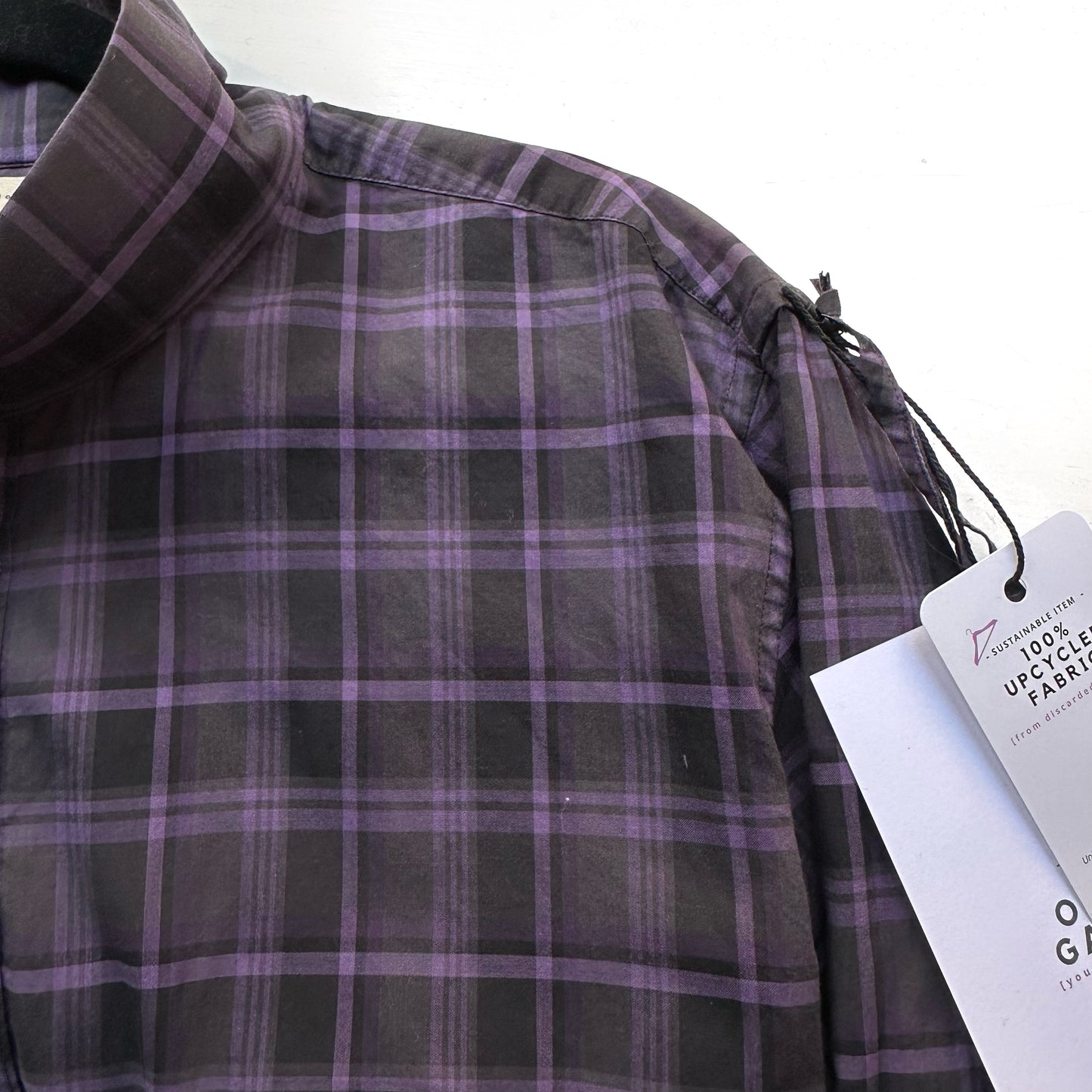 Mock Neck Black/Purple Plaid Shirt - Upcycled Shirt 54 - M-L, Cotton