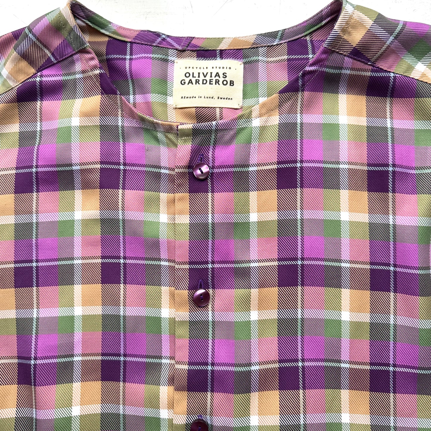 Purple Plaid Shirt - open back with bow- Upcycled Shirt 50 - S-M