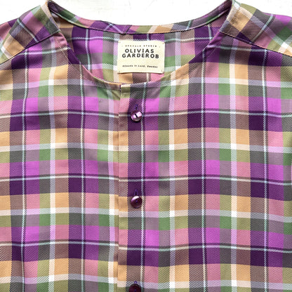 Purple Plaid Shirt - open back with bow- Upcycled Shirt 50 - S-M