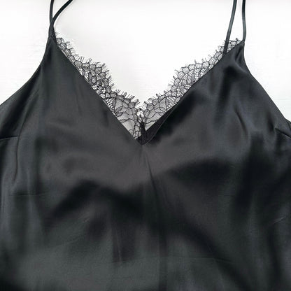 Black Midi Silk Slip Dress - size L