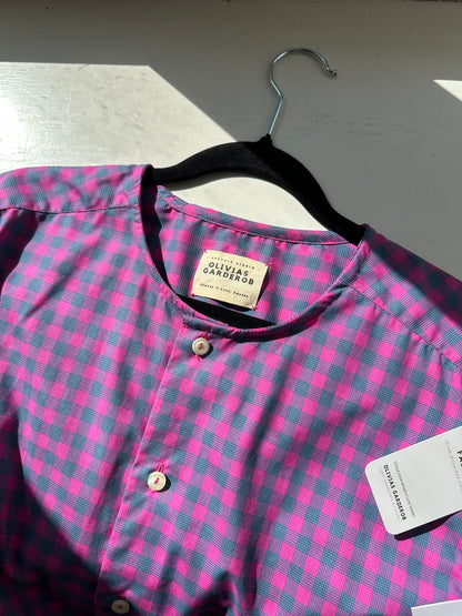Fucsia Plaid Shirt - open back with bow- Upcycled Shirt 48 - S-M