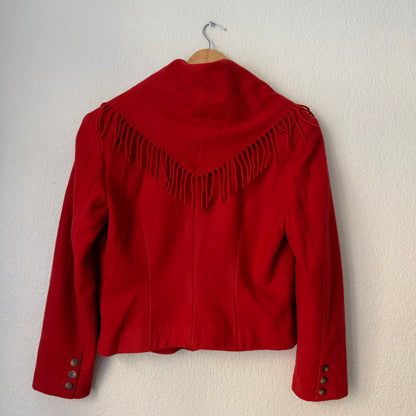 Vintage Red Wool-Blend Jacket - Fringe Collar