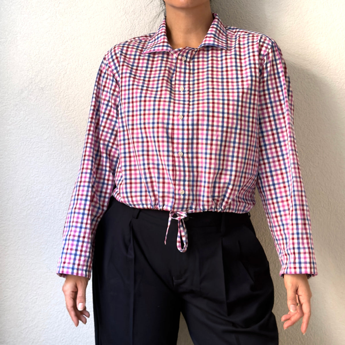 Stand collar + flap - Upcycled Shirt 70 - M,L, Cotton, checks