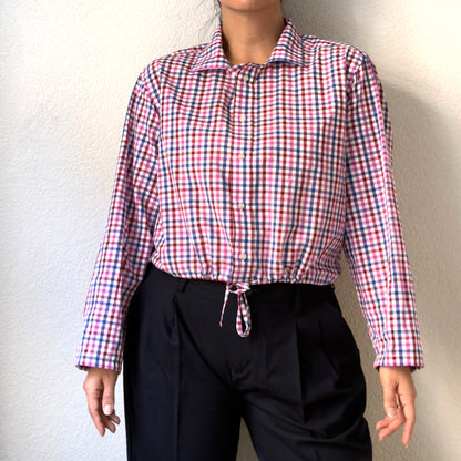 Stand collar + flap - Upcycled Shirt 70 - M,L, Cotton, checks
