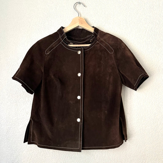 Vintage Brown Leather Overshirt - size 38