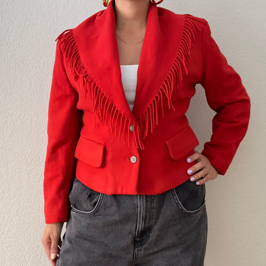 Vintage Fringe Red Wool-Blend Jacket