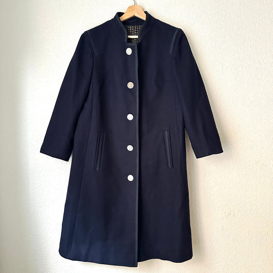 Vintage Dark Blue Loden Coat - Pure Wool - size M