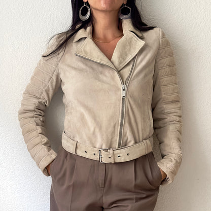 Taupe Suede Biker Jacket - size EU38