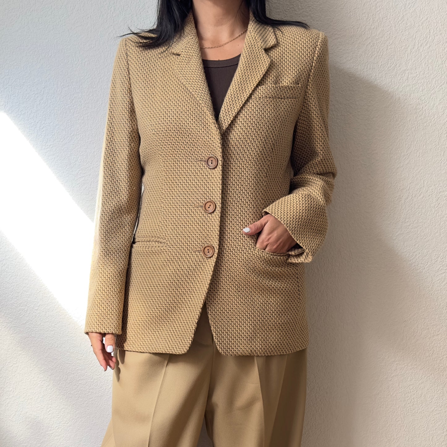 Vintage Beige Wool Blazer - size M