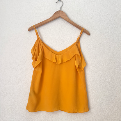 Ruffled Yellow Silk Tank Top -size M