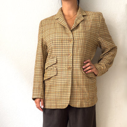 Vintage Houndstooth Plaid Wool Blazer - size 40