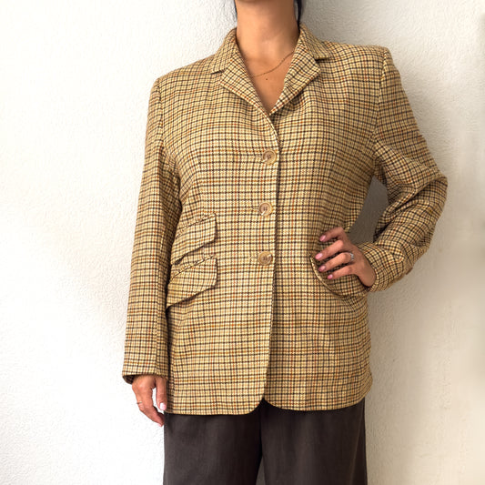 Vintage Houndstooth Plaid Wool Blazer - size 40