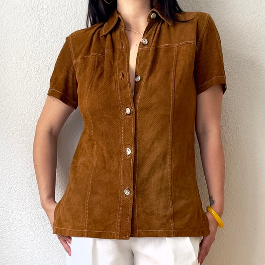 Vintage Brown Suede Shirt - size S-M