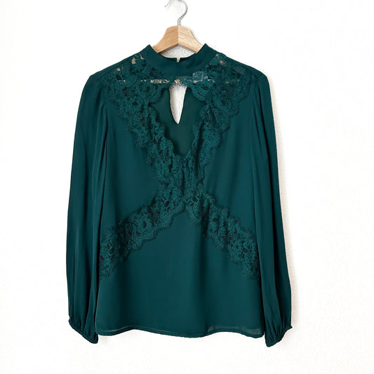 Green Silk Long sleeve Top - size M