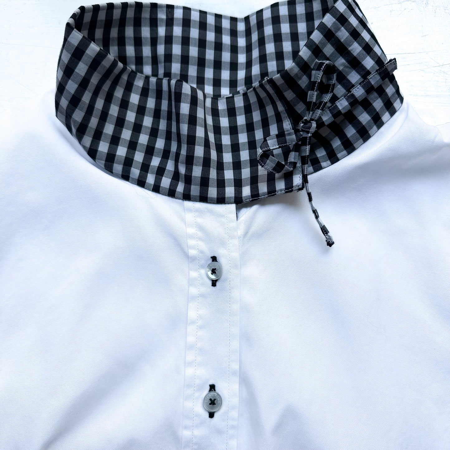 Mock Neck White Checks Shirt - Upcycled Shirt 57 - S, Cotton