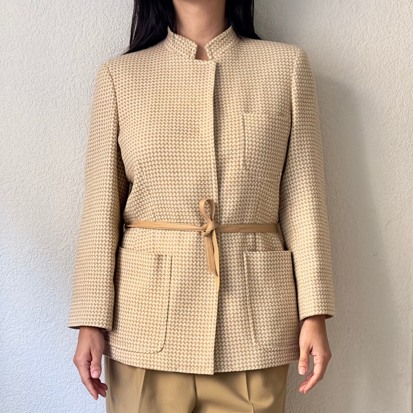 Vintage Beige Wool Belted Jacket - size 40