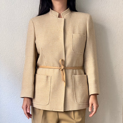 Vintage Beige Wool Belted Jacket - size 40