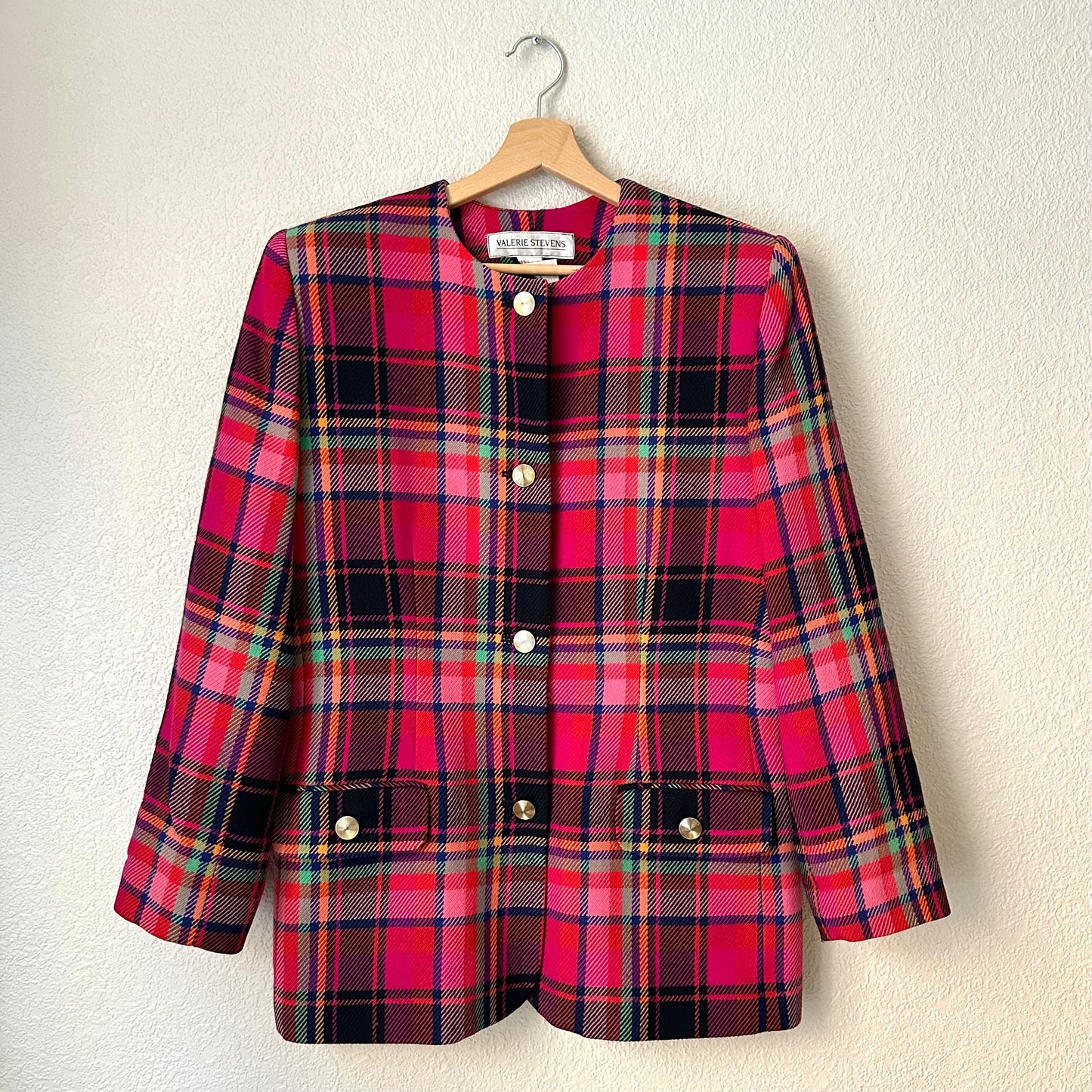 Vintage Pink Plaid Wool Jacket - size US12