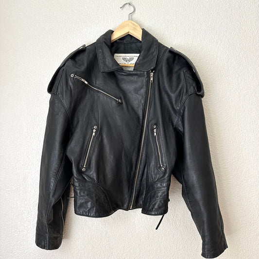 Vintage Leather Biker Jacket - size M