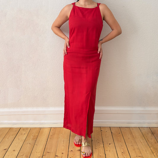 Vintage Red Linen Dress - size EU38