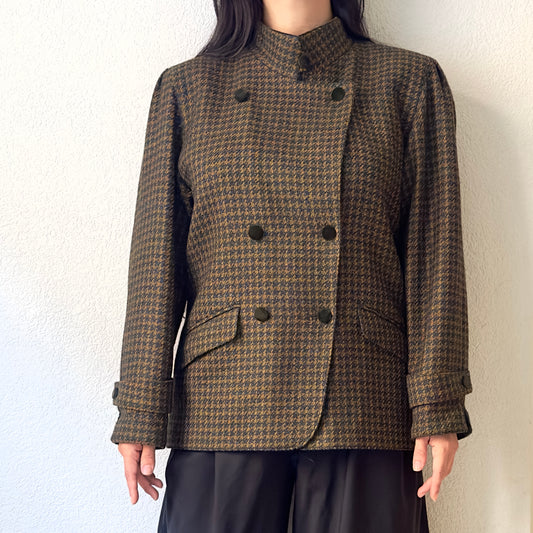 Vintage Brown Houndstooth Wool Jacket - size 40