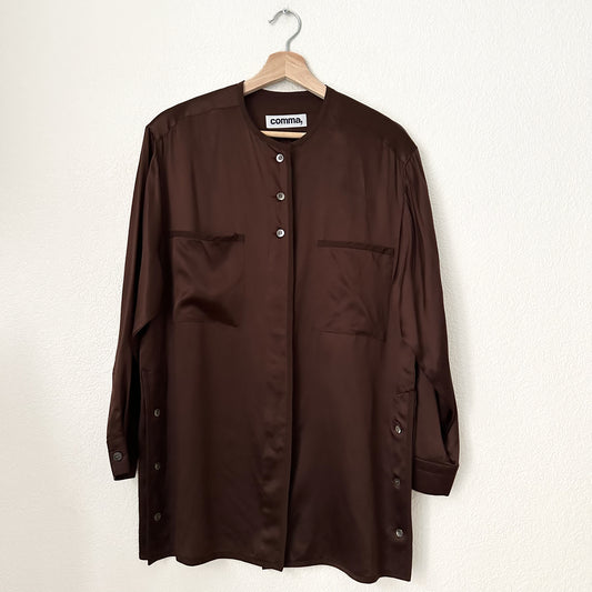 Brown Silk Polo Shirt, size S-M