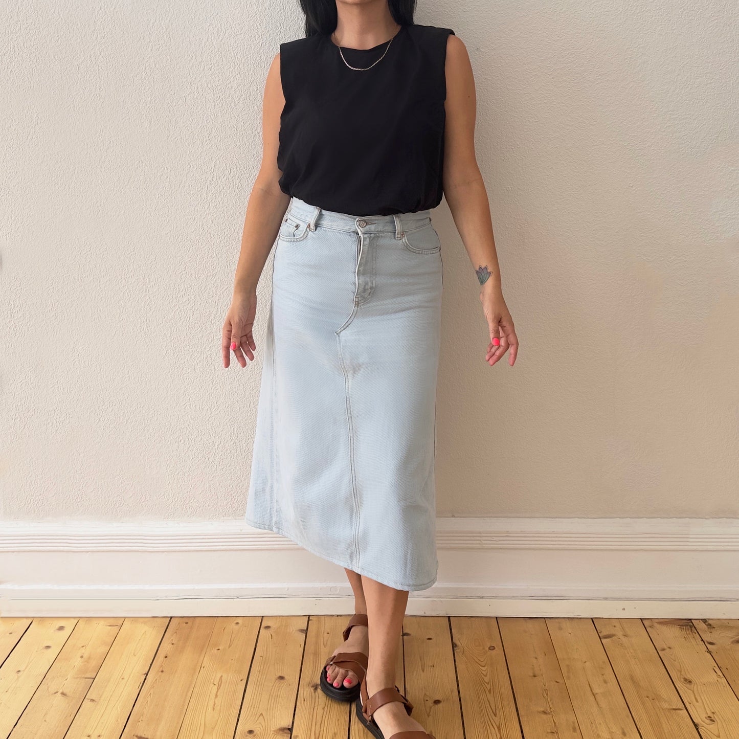 Upcycled Denim Midi Skirt 1 - Light Blue - size M