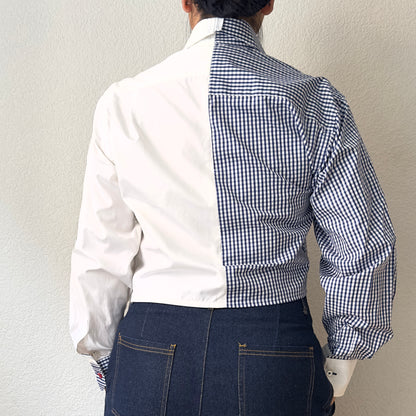 Contrasted Shirt white/blue checks - Upcycled Shirt 58 - M, Cotton