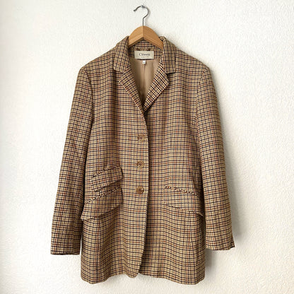 Vintage Houndstooth Plaid Wool Blazer - size 40