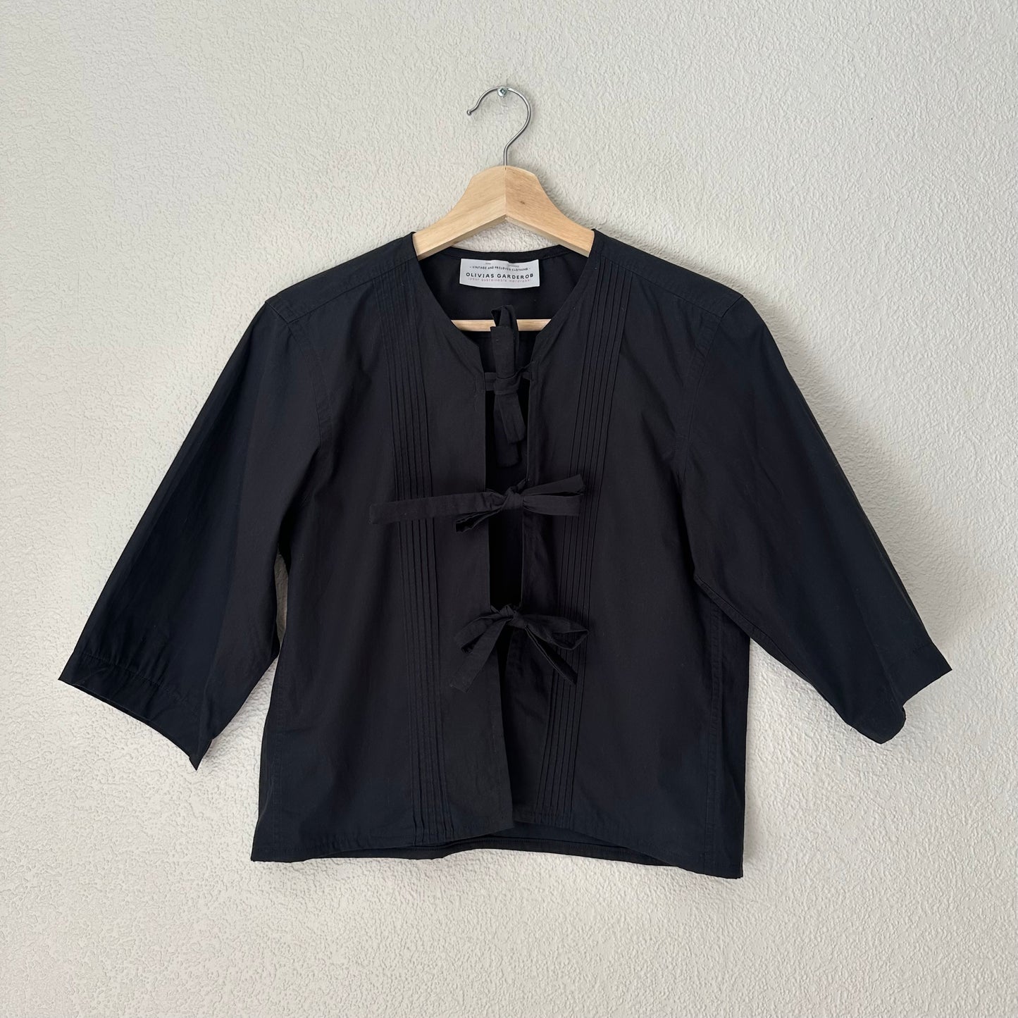 Black Tie Blouse - Upcycled Shirt 18 - S, Cotton, Black