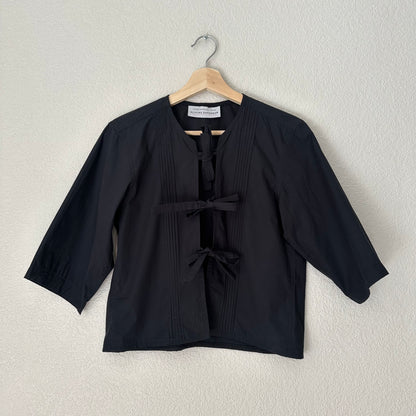 Black Tie Blouse - Upcycled Shirt 18 - S, Cotton, Black