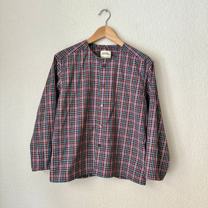 Purple Plaid Shirt - open back with bow- Upcycled Shirt 47 - S-M