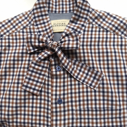 Checks tie neck - Upcycled Shirt 61 - M, Cotton