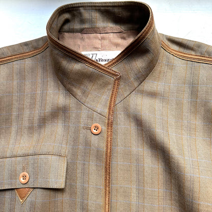 Vintage Brown Plaid Jacket - pure wool - size 38