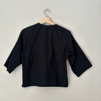 Black Tie Blouse - Upcycled Shirt 18 - S, Cotton, Black