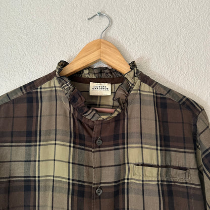 Brown Plaid Silk Bow - Upcycled Shirt 29 - M-L Cotton