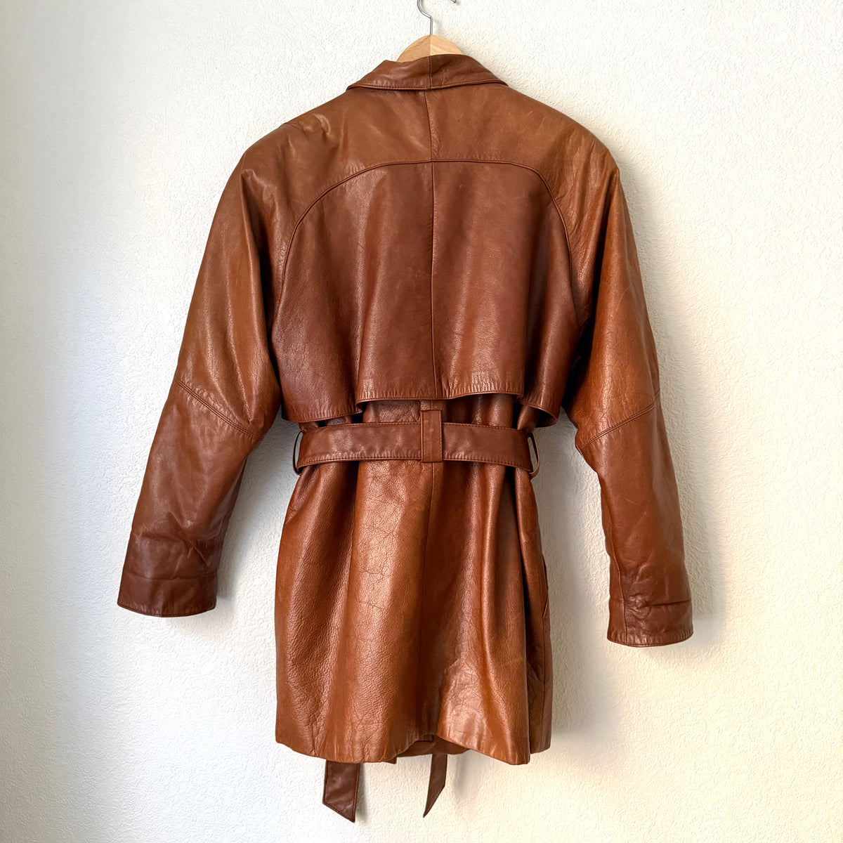 Vintage Brown Belted Leather Jacket - size S