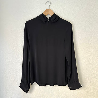 Black High Neck Silk Blouse - size 38