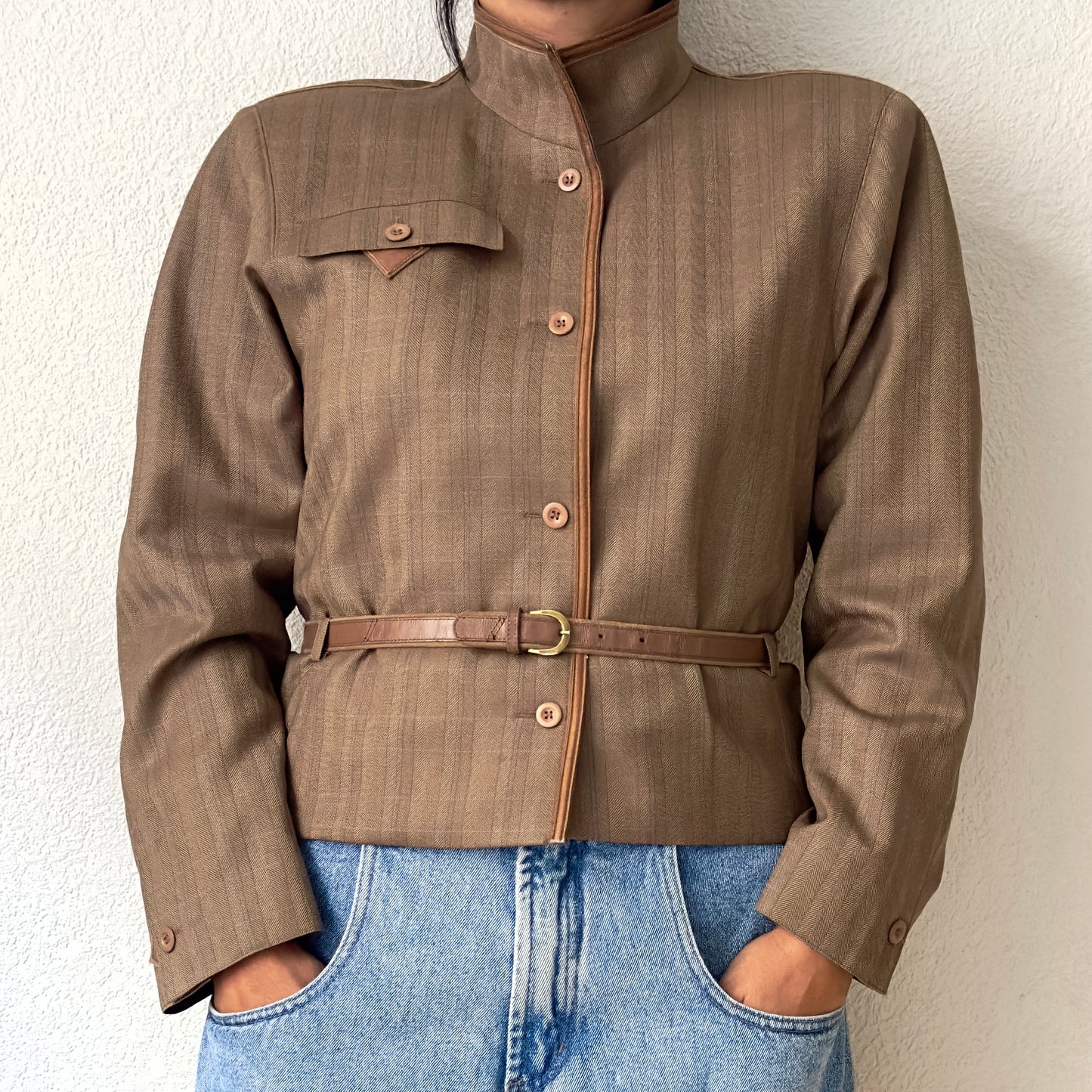 Vintage Brown Plaid Jacket - pure wool - size 38