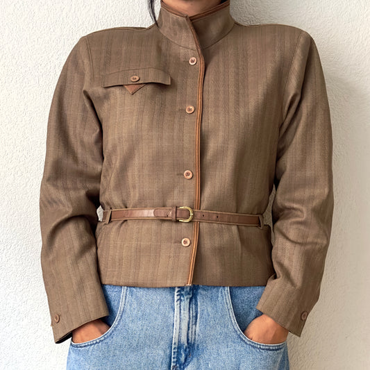 Vintage Brown Plaid Jacket - pure wool - size 38