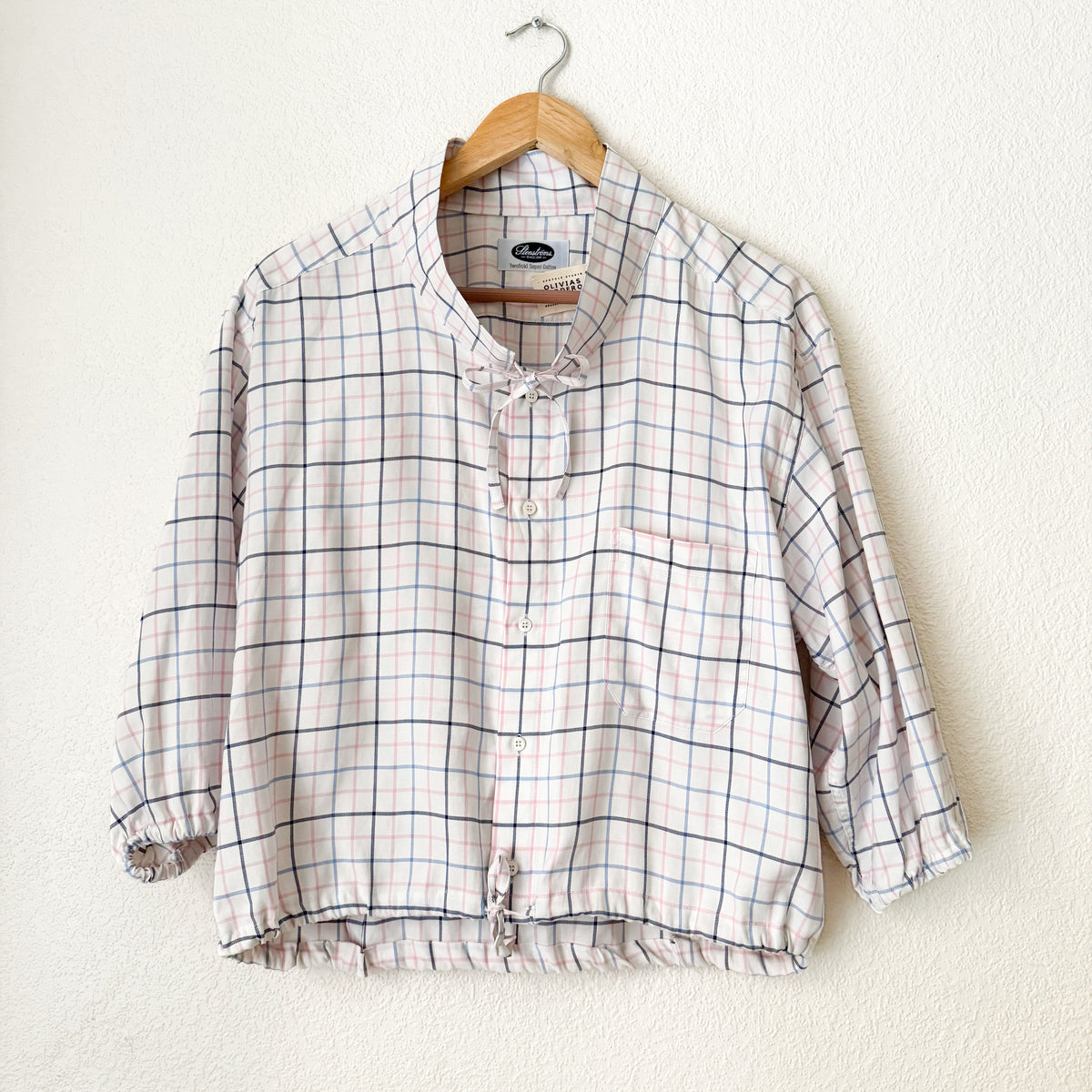 Stand Collar Bow Shirt - Upcycled Shirt 72 - M-L, Cotton