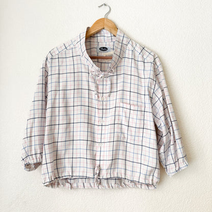 Stand Collar Bow Shirt - Upcycled Shirt 72 - M-L, Cotton
