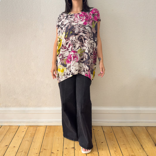 Oversized Floral Silk Top - size S