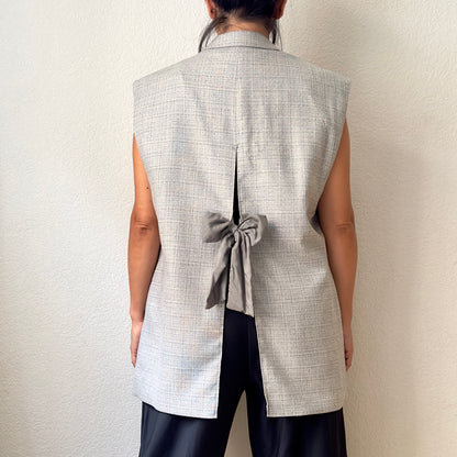 Upcycled Bow Vest Light Gray/Silk Bow - size M